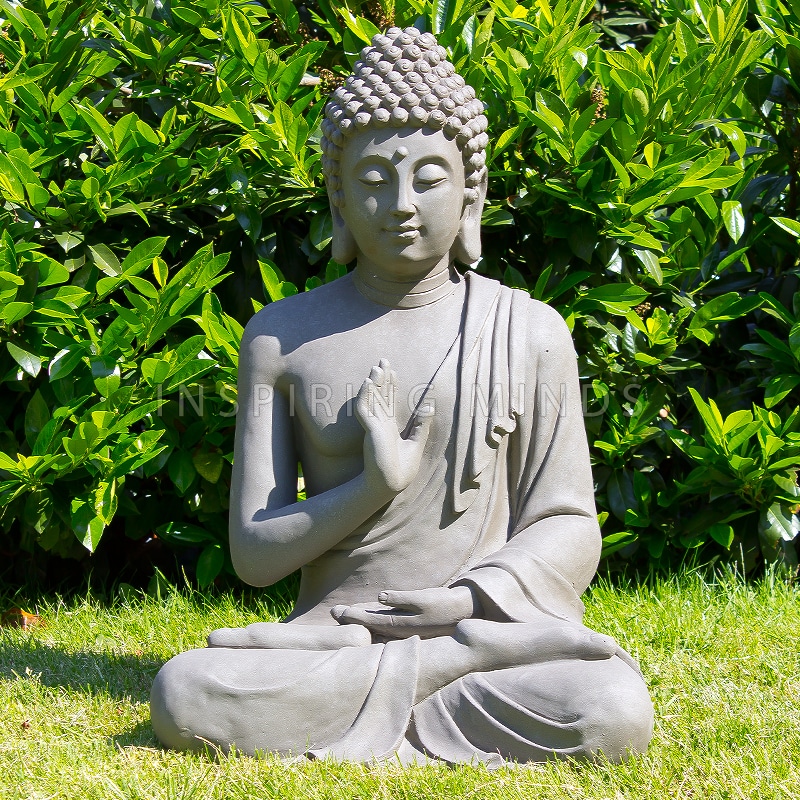 Statue de Jardin Bouddha Assis Gris 75cm 