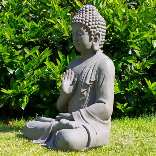 Statua da giardino lato sinistro Buddha giustizia grigio 73 centimetri