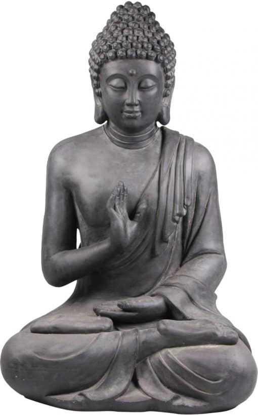 Fronte grigio scuro con immagine del Buddha seduto di grandi dimensioni