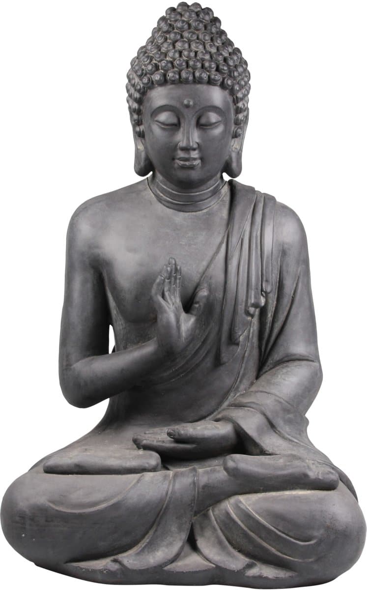 Onderstrepen markt bladzijde Grote zittende Boeddha Abhayamudra donker grijs 75cm - Koop hem hier!