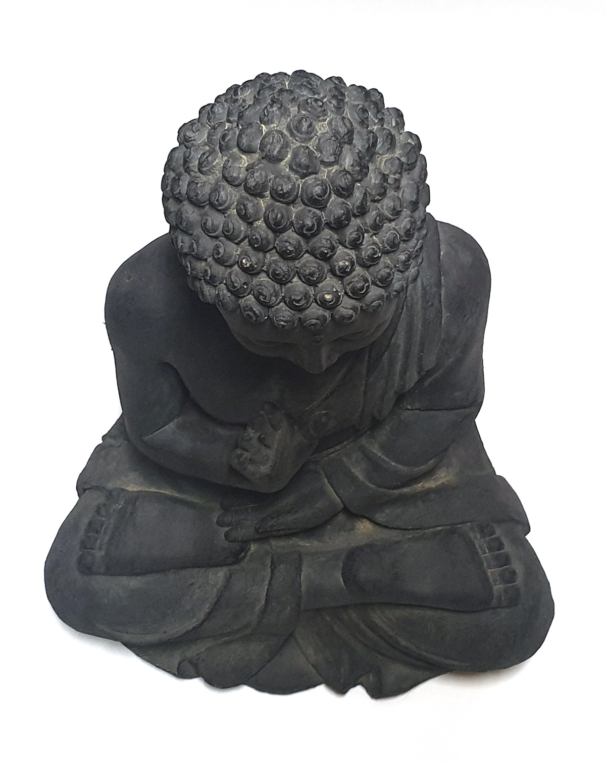 Grande Buddha seduto Abhayamudra grigio scuro 60 cm