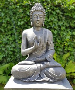 Zittend Boeddha Tuinbeeld Antiek Zilver & Donker Grijs