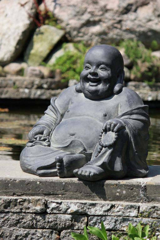 Trädgårdsstaty Happy Fat Belly Buddha mörk
