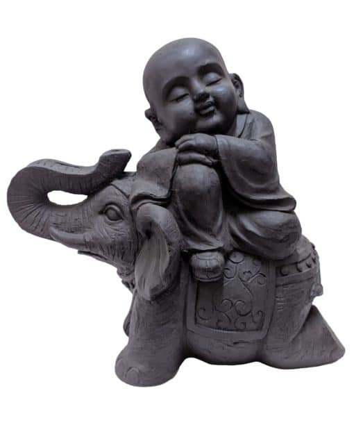 Shaolin monniken beeld zittend op olifant 44cm