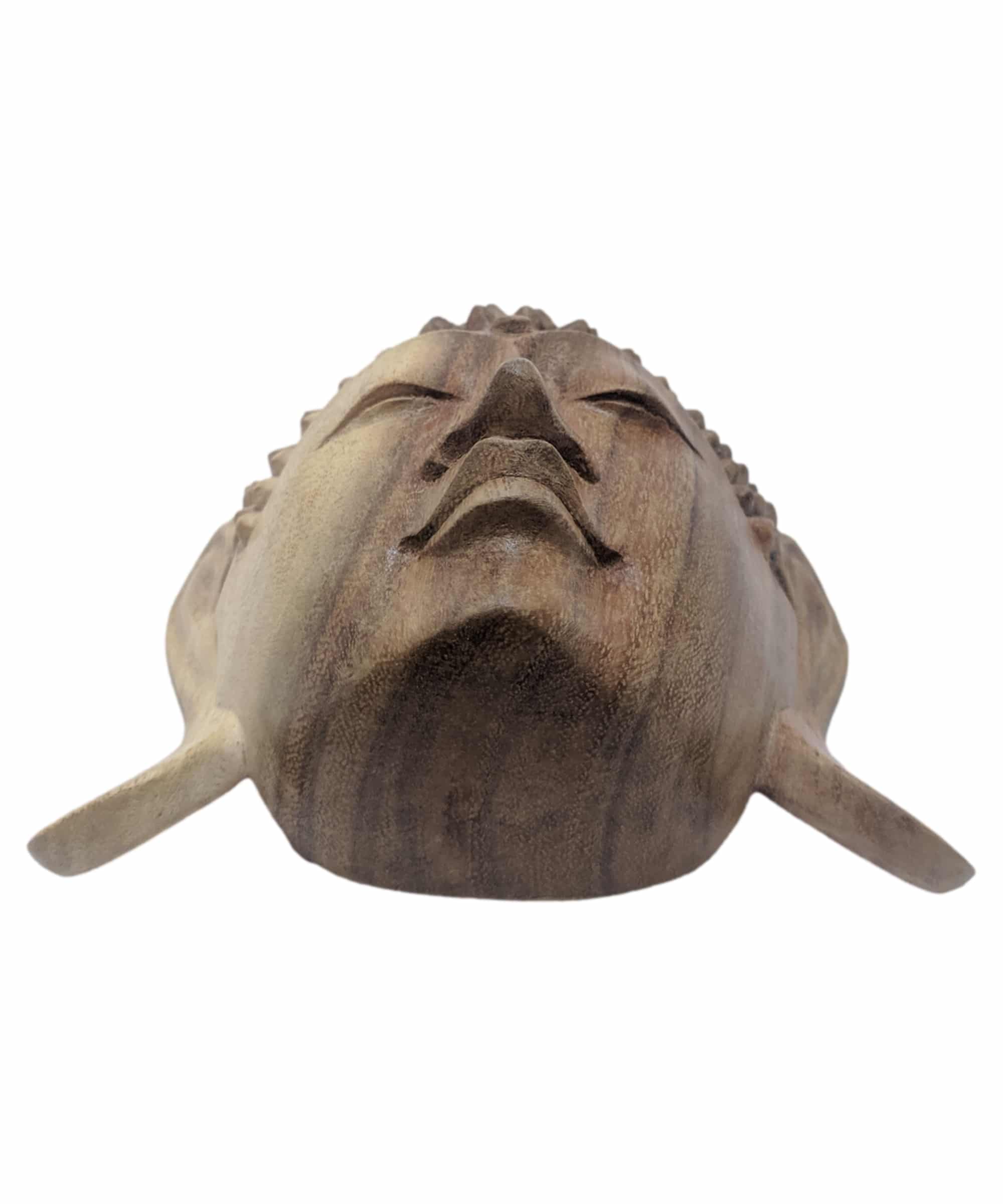 concept Andrew Halliday Opsplitsen Boeddha hoofd uit licht hout gesneden 20 cm wanddecoratie