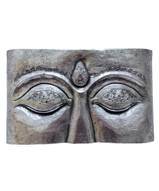 Boeddha ogen op houten paneel zilver 40 cm