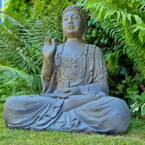 Statue da giardino di Buddha per esterni 63 cm - Grande statua da giardino grigio scuro