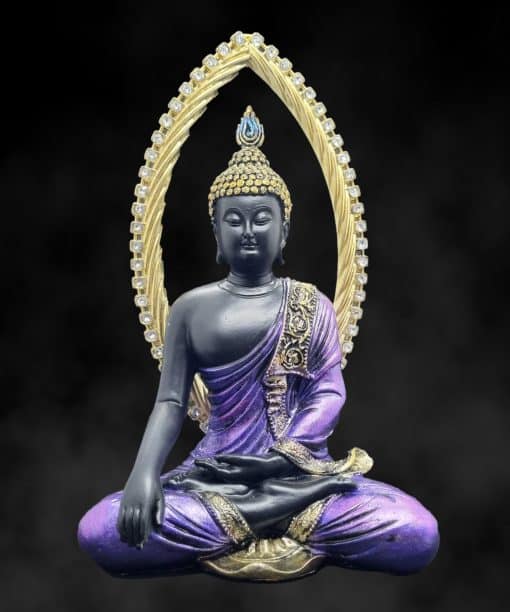 Statue Bouddha Thai méditation sous arche 25cm noir violet