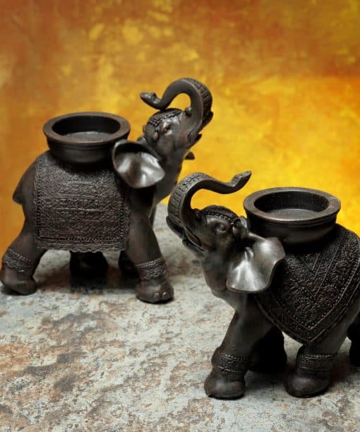Decorative Set of 2 Elephant Tea Light Holders 13cm