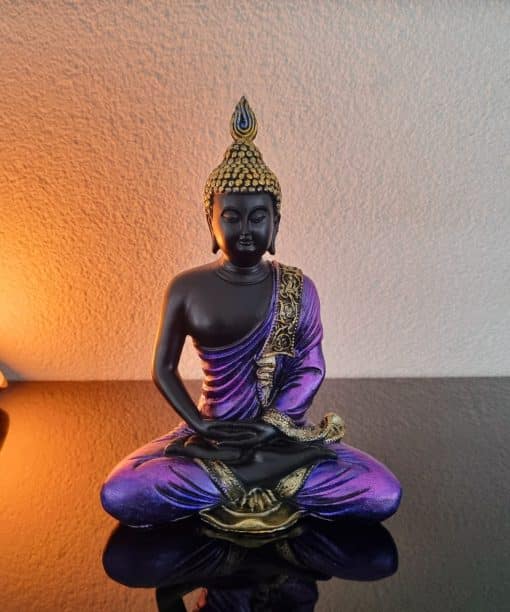 Sittande Thai Buddha staty Dhyana mudra lila svart 21.5cm #1