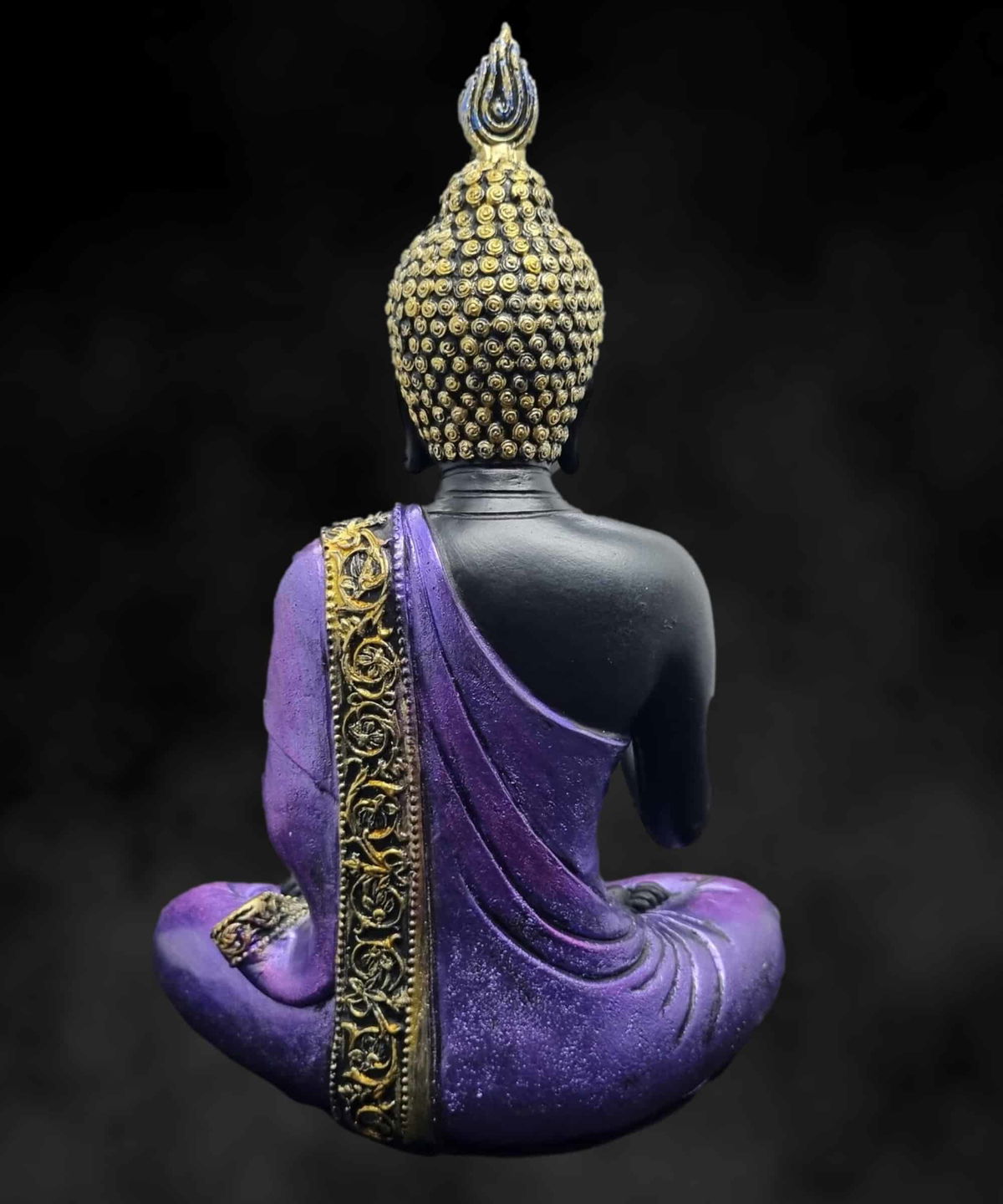 Statua di Buddha tailandese seduto Chin Mudra viola nero 21.5 cm