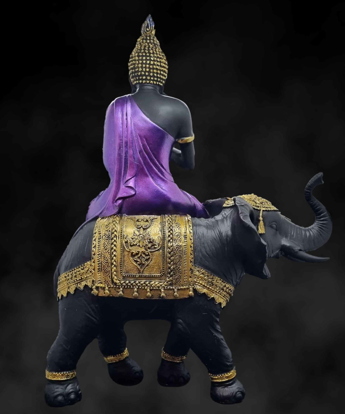 Grande Thai Buddha Nero Lilla Su Elefante 38 CM Poly Figura