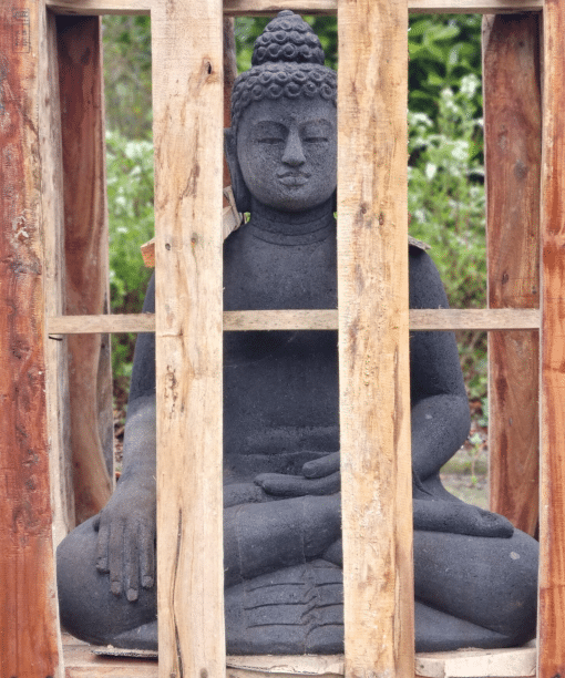 Image de Bouddha en pierre de lave Bhumisparsha mudra 1 mètre