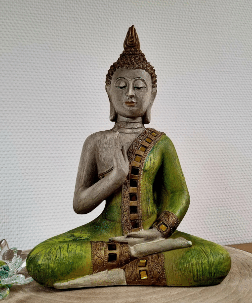 Bouddha thaïlandais aspect bois vert 29cm