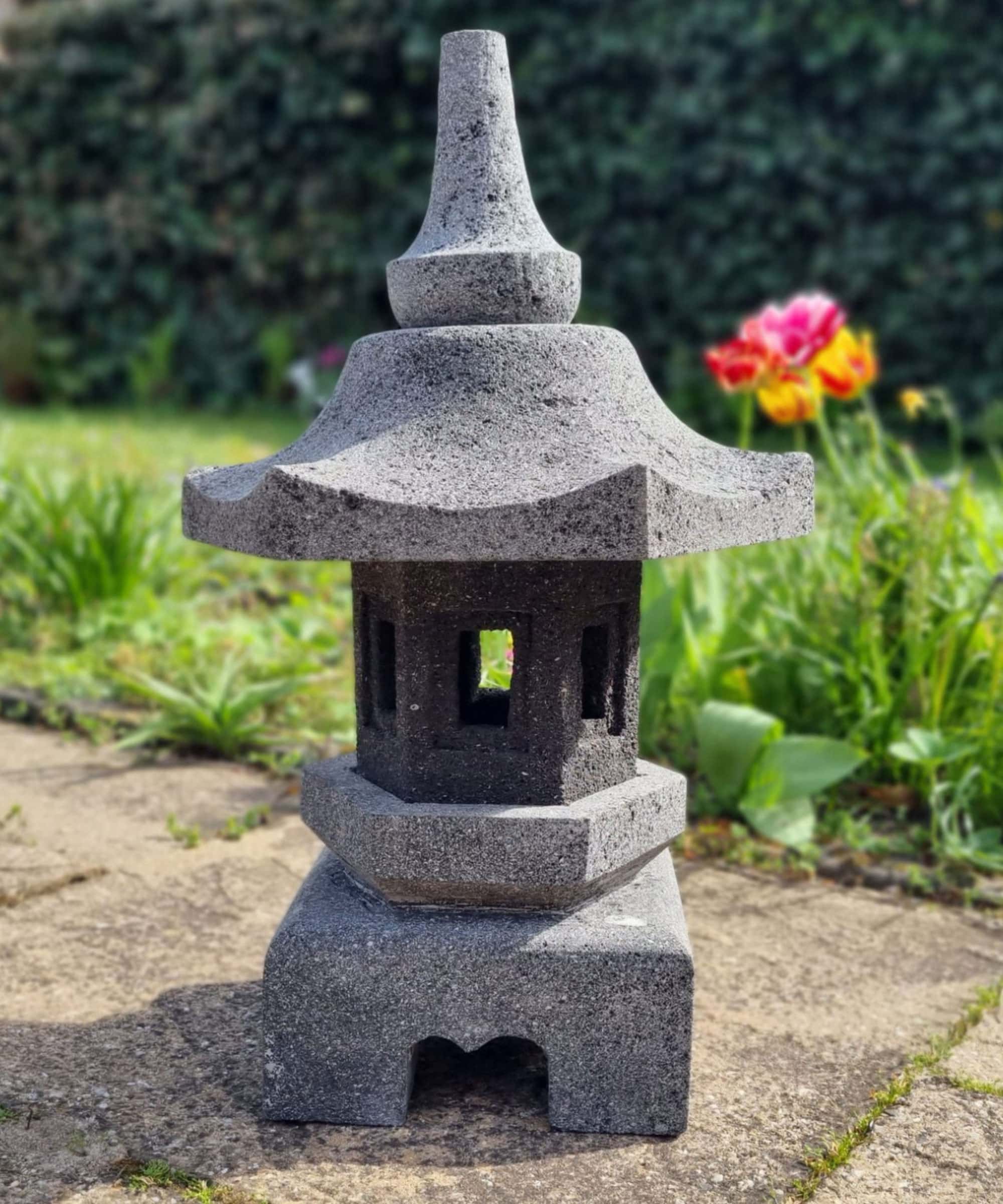 Lampe de jardin en pierre de lave, naturel, 50 cm