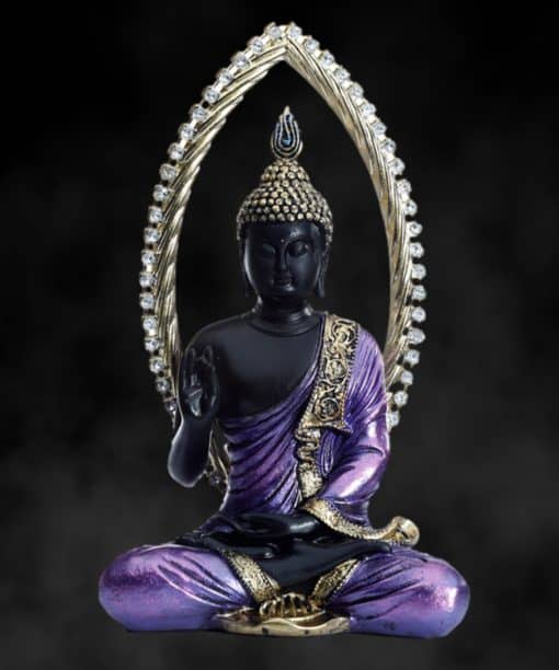 Thais Boeddha beeld gerechtigheid onder boog 25cm zwart paars