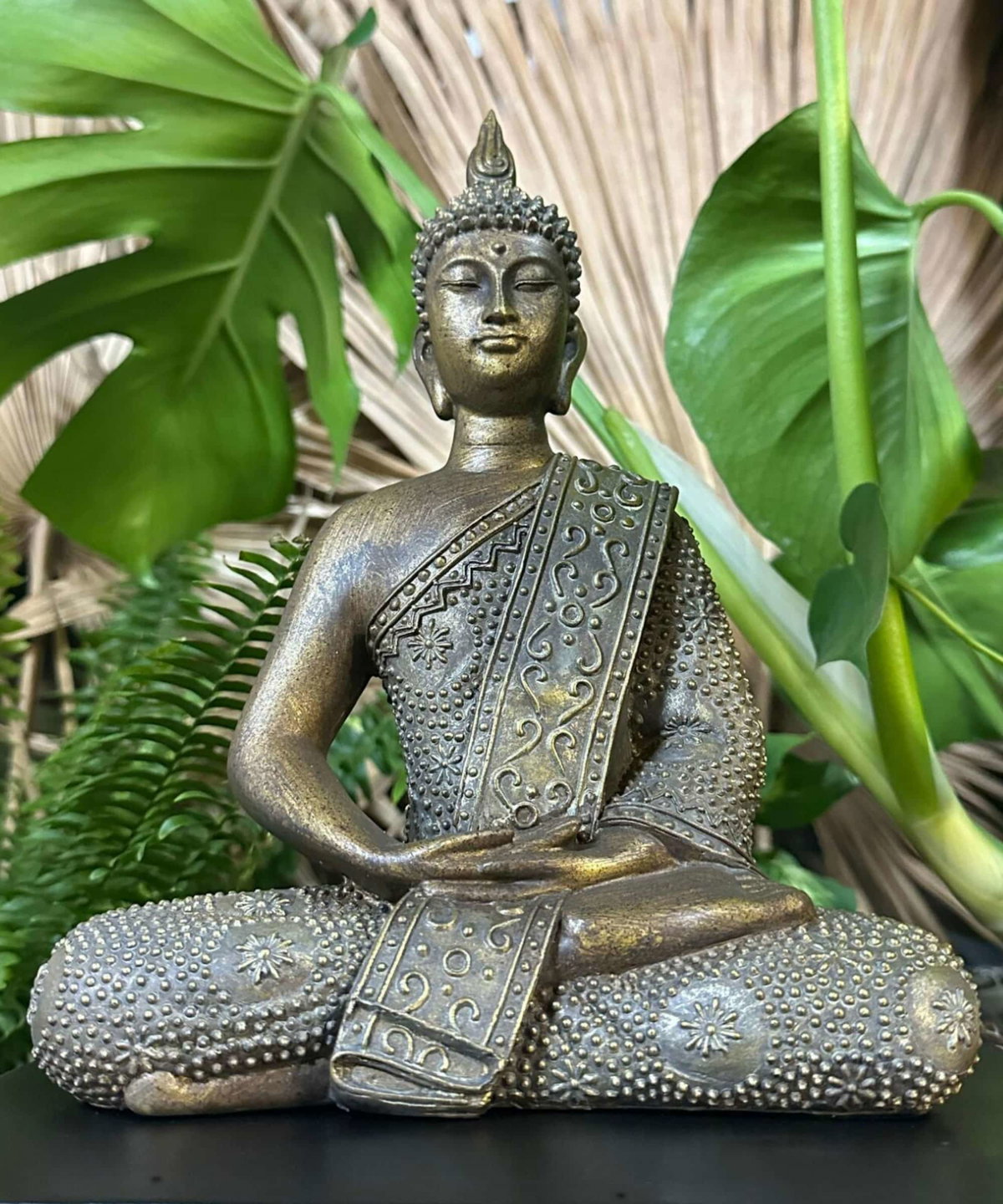 Maturi Buddha Thai Argentato In Meditazione Con Mani Chiuse, 13 Cm - Statua Riflettente, H525