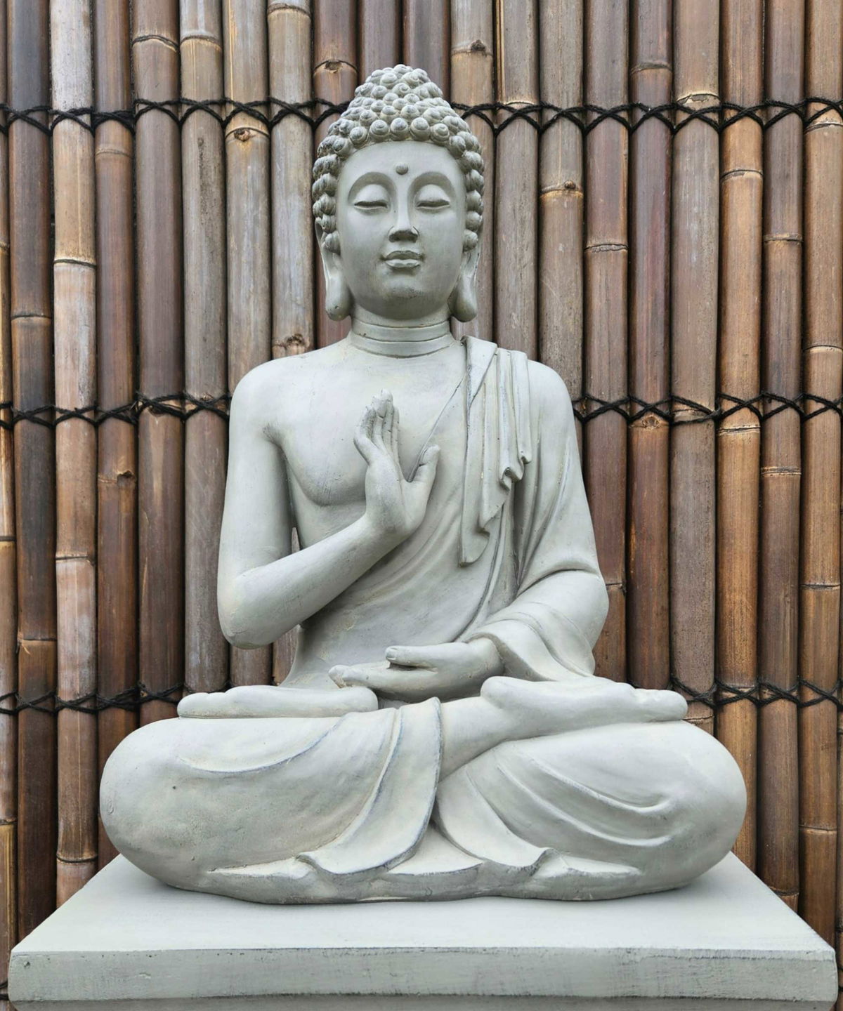 Statua Buddha Seduto XL 50 Cm | Feng Shui | Per Esterni E Interni | Grigio Chiaro | Poliresina - Foto 4