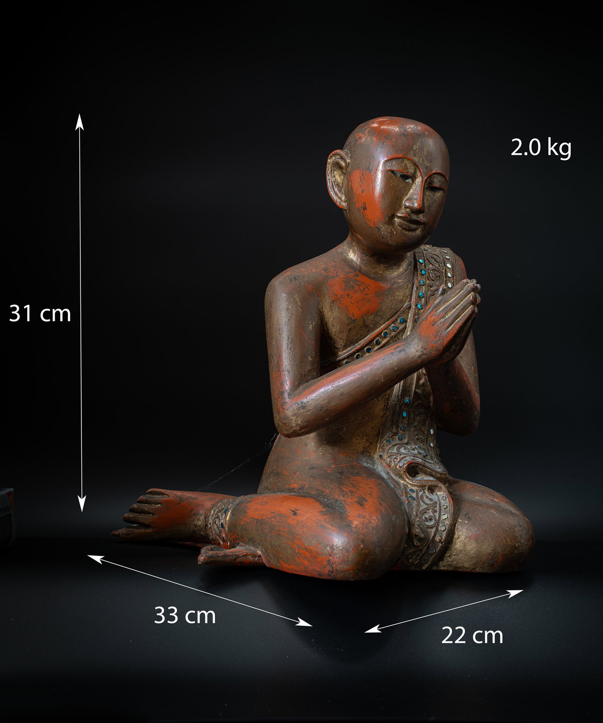 Set of antique Burmese wooden monks – 33cm