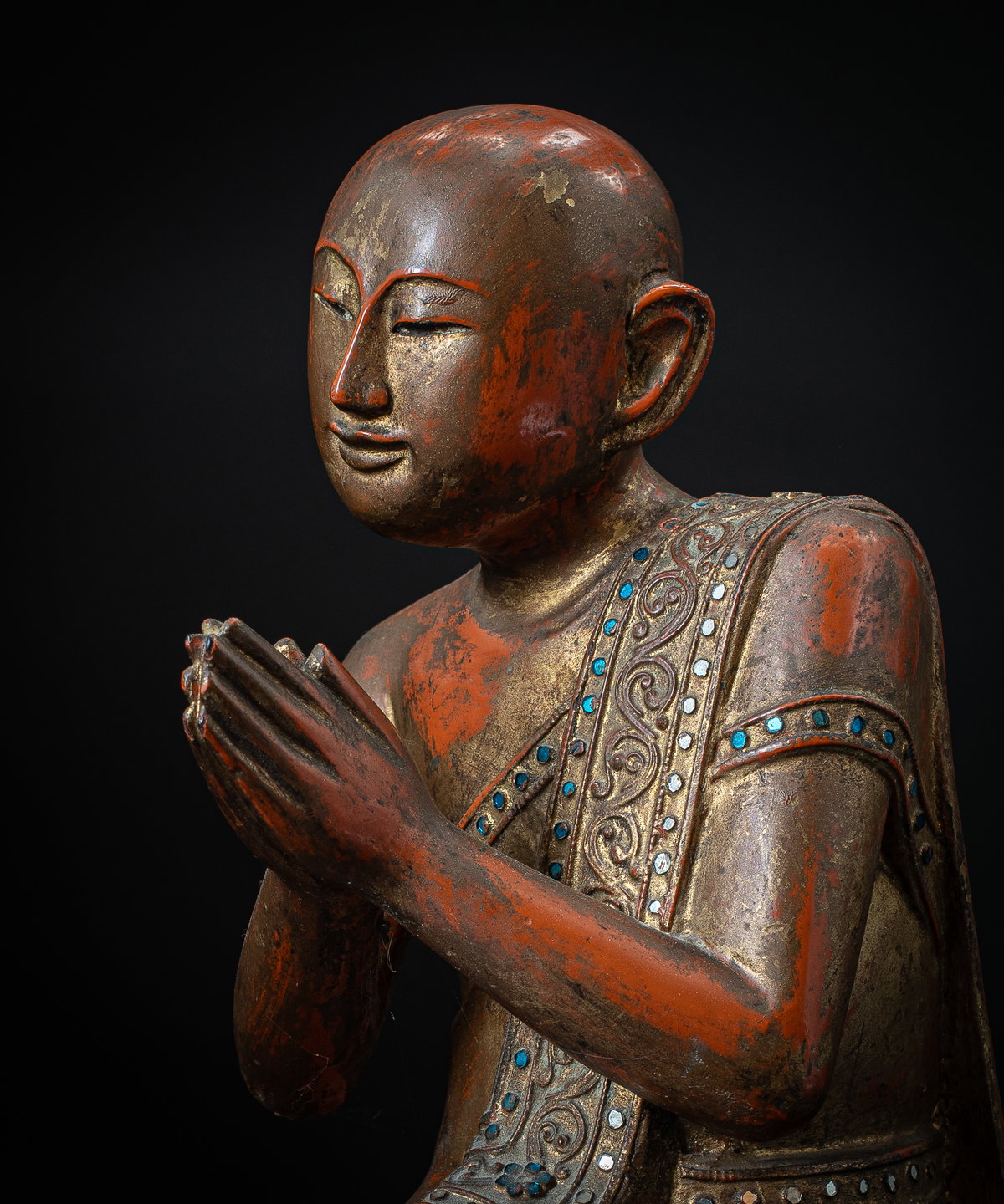 木製　ミャンマー Set of antique Burmese wooden monks – 33cm