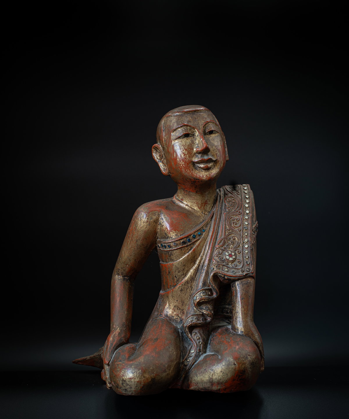木製　ミャンマー Set of antique Burmese wooden monks – 33cm