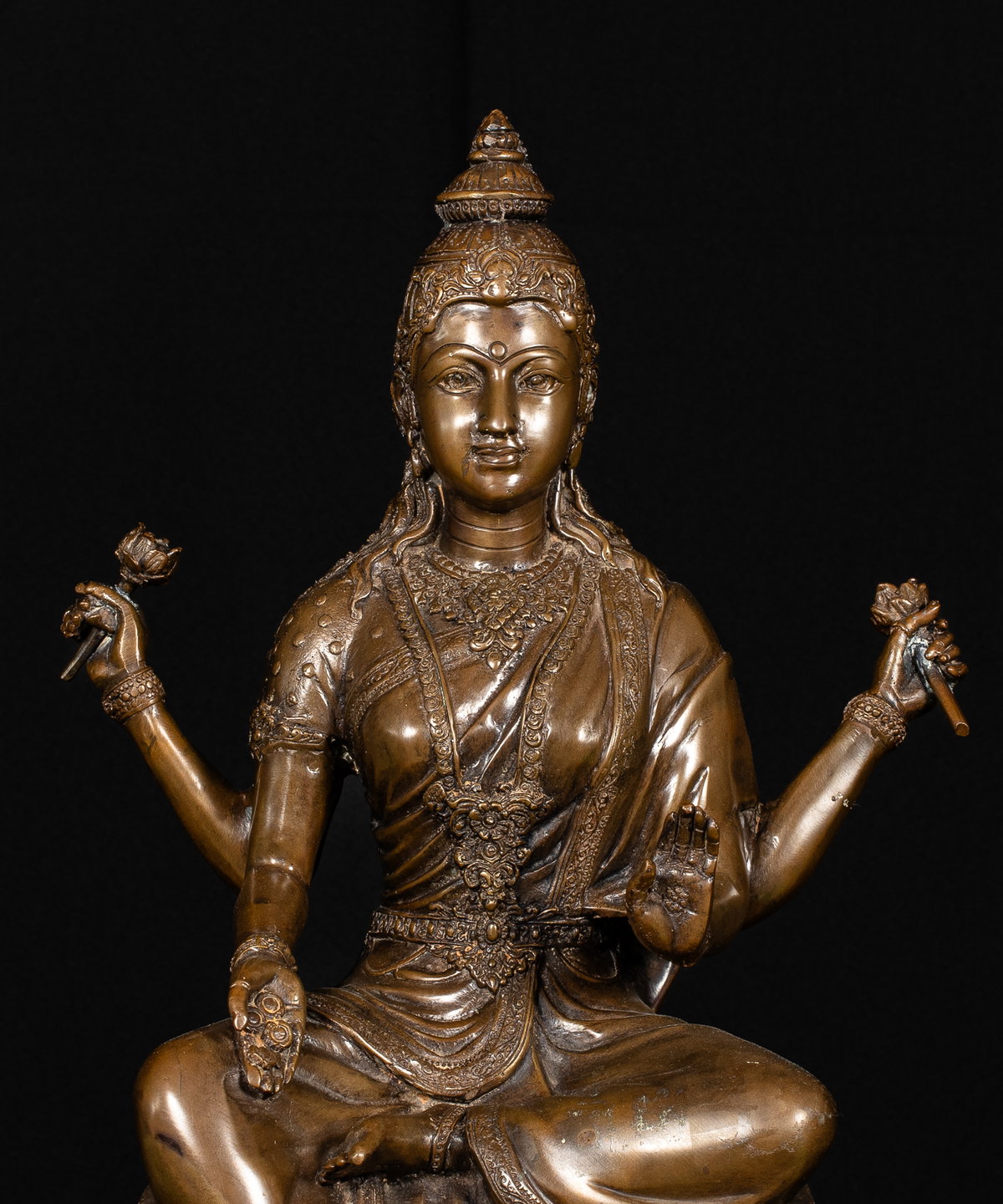 Lakshmi with Four Arms in Bronze – Seated on Lotus Throne 43cm