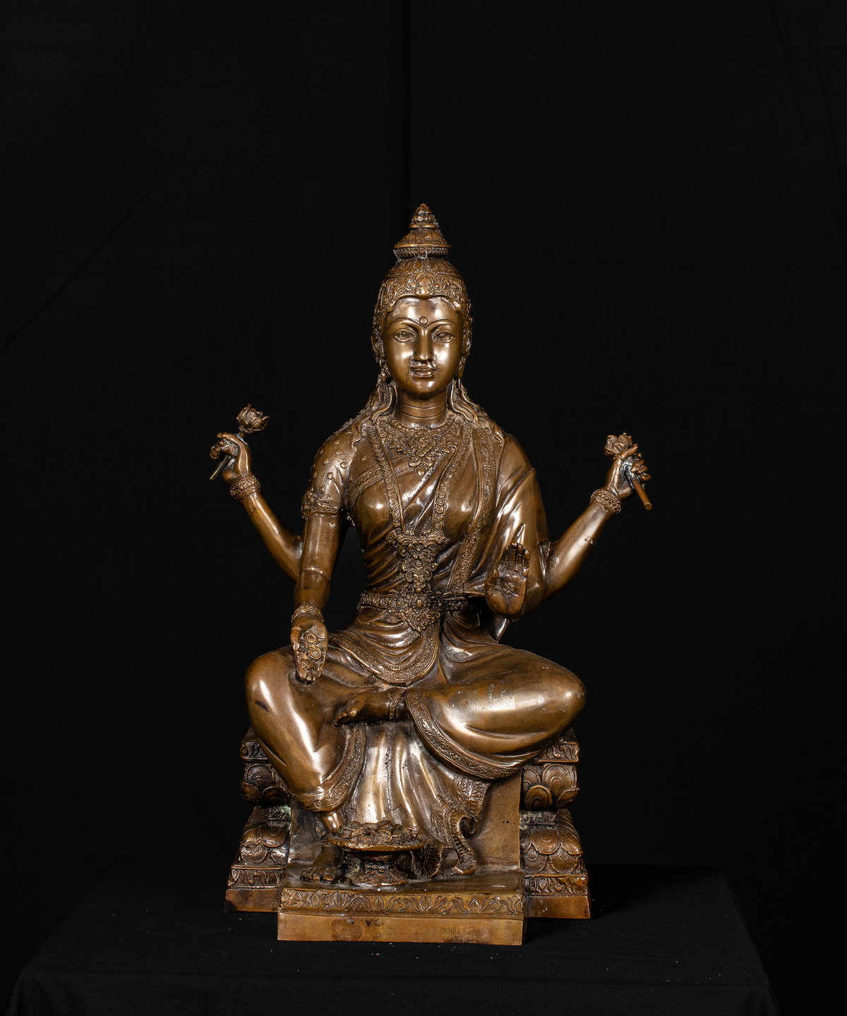 Lakshmi with Four Arms in Bronze – Seated on Lotus Throne 43cm